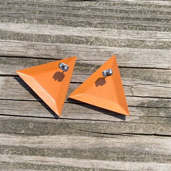 Vintage 80’s Big orange triangle Flamingo earrings - Picture 6 of 6